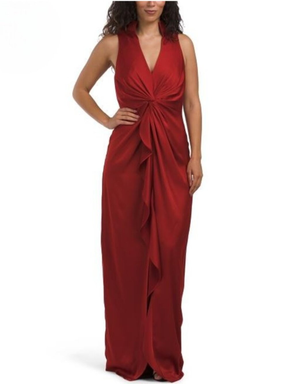 AIDAN MATTOX Sleeveless Satin Cascading Ruffle Gown - Picture 6 of 6